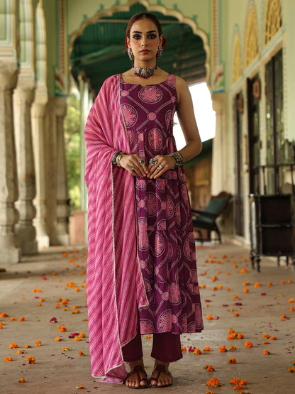 Women's Bandhani Tiered Anarkali Set