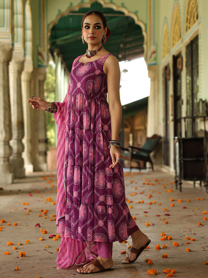 Women's Bandhani Tiered Anarkali Set