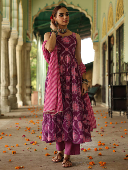 Women's Bandhani Tiered Anarkali Set