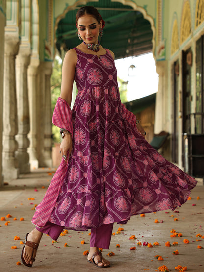 Women's Bandhani Tiered Anarkali Set