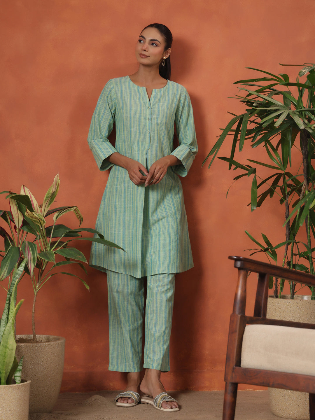 Women's Cotton Self Design A-line Kurta Set