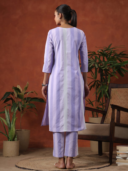Women's Cotton Self Design Straight Kurta Set