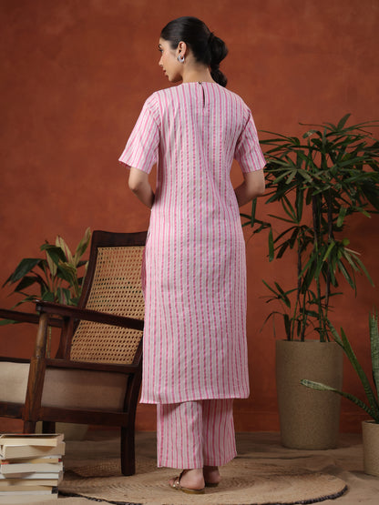Women's Cotton Self Design Straight Kurta Set
