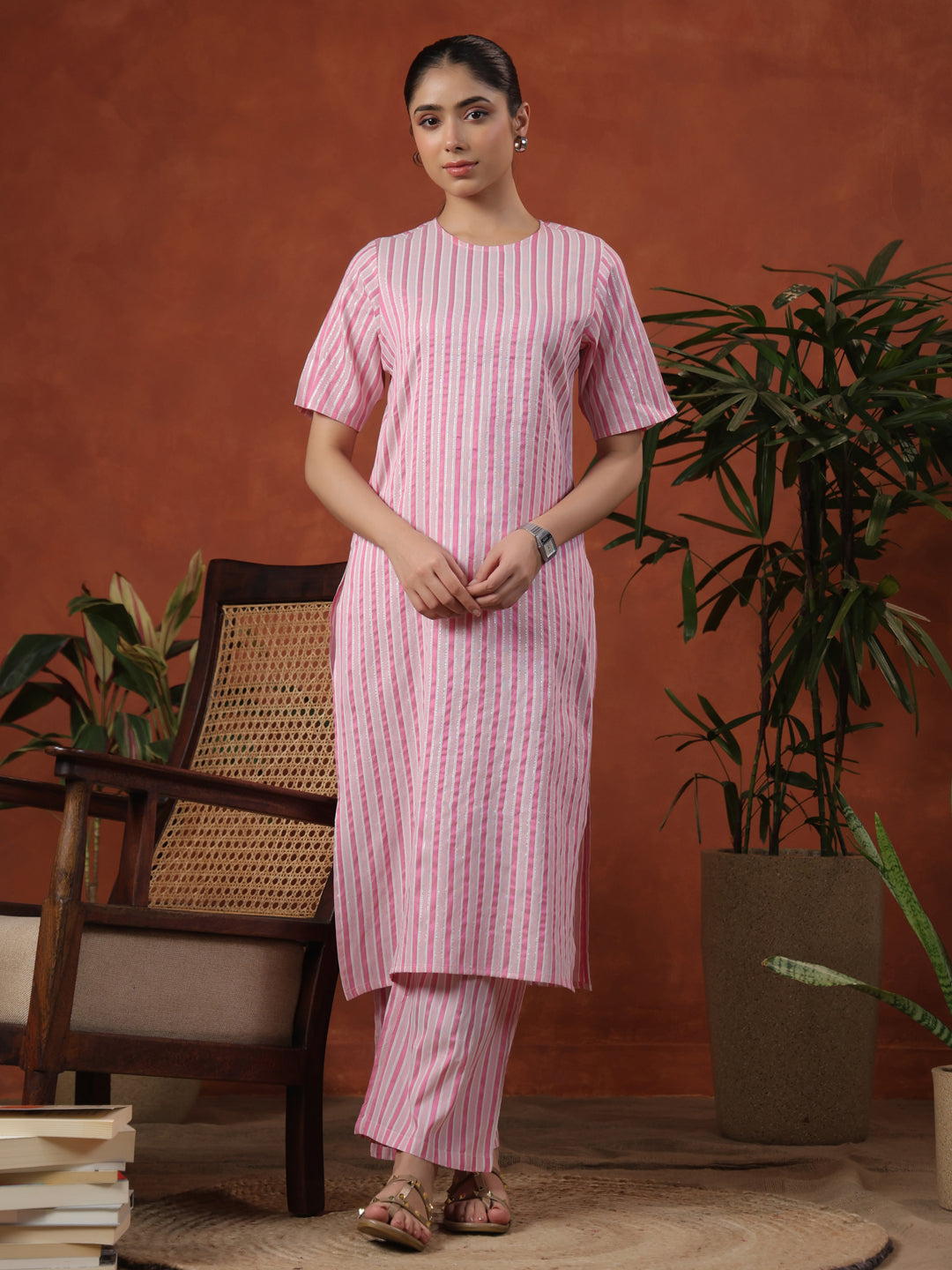 Women's Cotton Self Design Straight Kurta Set