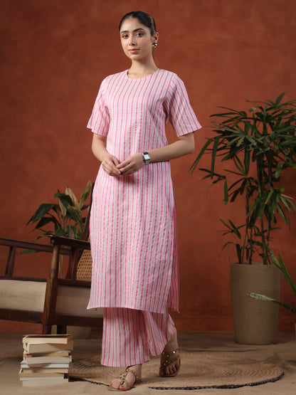 Women's Cotton Self Design Straight Kurta Set