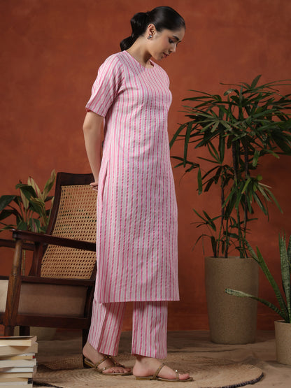 Women's Cotton Self Design Straight Kurta Set