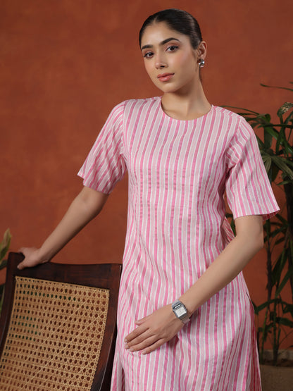 Women's Cotton Self Design Straight Kurta Set