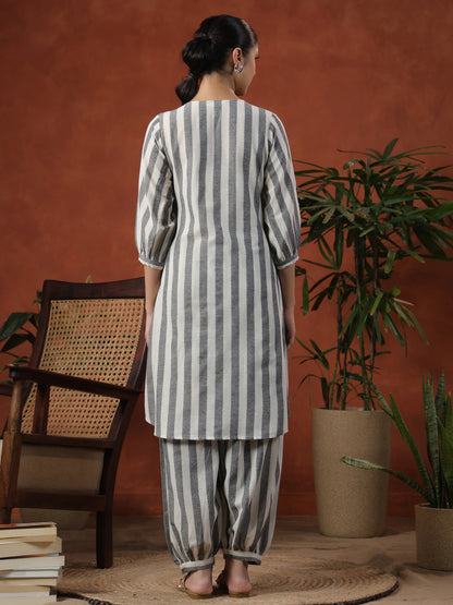 Women's Cotton Self Design Kurta With Dhoti Trouser