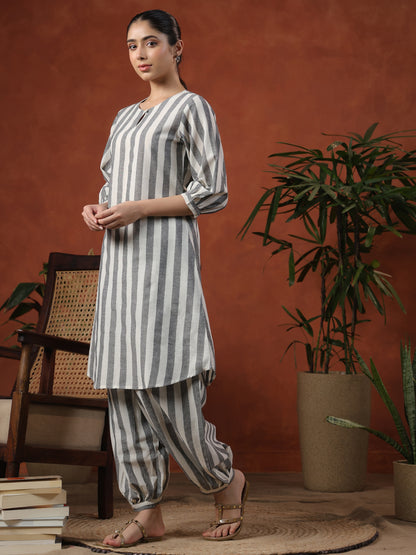 Women's Cotton Self Design Kurta With Dhoti Trouser