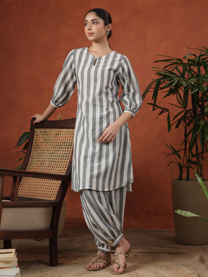 Women's Cotton Self Design Kurta With Dhoti Trouser