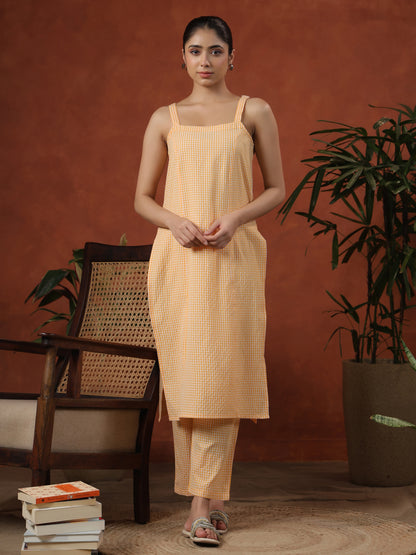 Women's Cotton Self Design Straight Kurta Set