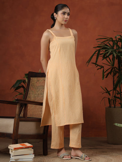 Women's Cotton Self Design Straight Kurta Set