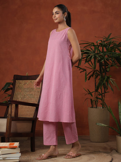 Women's Cotton Self Design Straight Kurta Set
