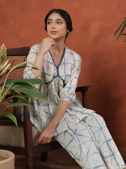 Women's  Blue Cotton Printed Co ord Set