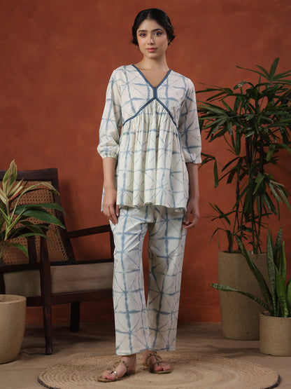 Women's  Blue Cotton Printed Co ord Set