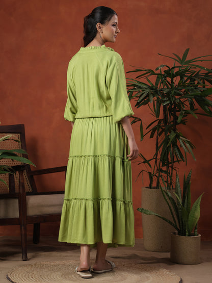 Women's Balloon Sleeves Tiered Flared Dress