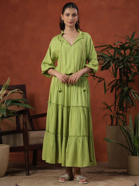 Women's Balloon Sleeves Tiered Flared Dress