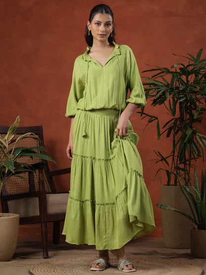 Women's Balloon Sleeves Tiered Flared Dress