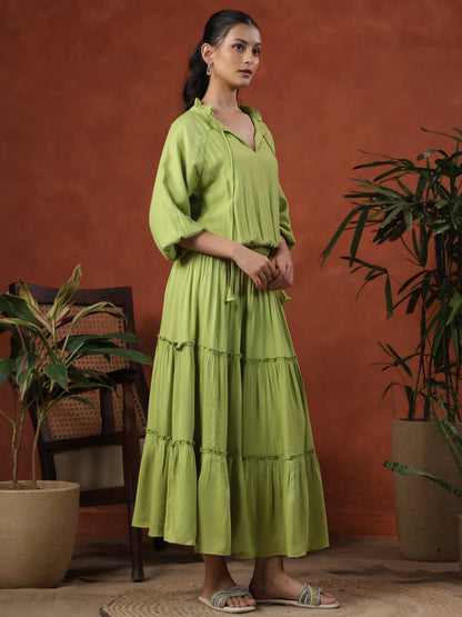 Women's Balloon Sleeves Tiered Flared Dress