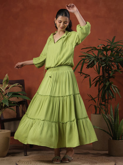 Women's Balloon Sleeves Tiered Flared Dress
