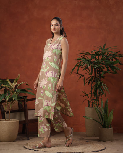 Women's Cotton Floral Sleeveless Suit Set