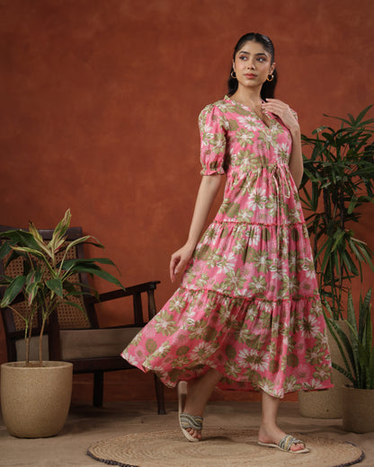 Women's Floral Printed Tier Dress