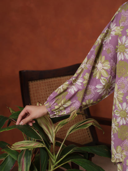 Women's Floral Purple Cotton Printed Co ord Set