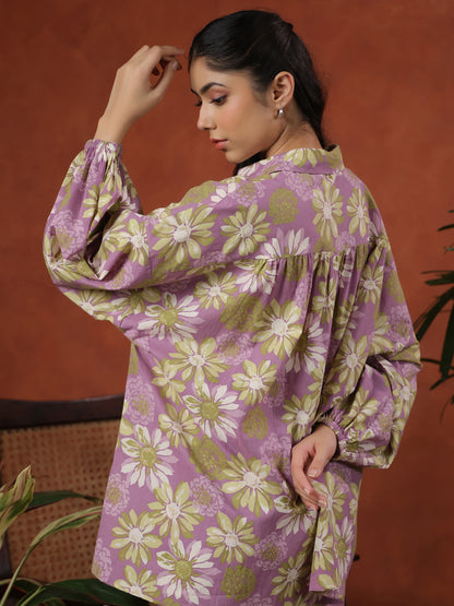 Women's Floral Purple Cotton Printed Co ord Set