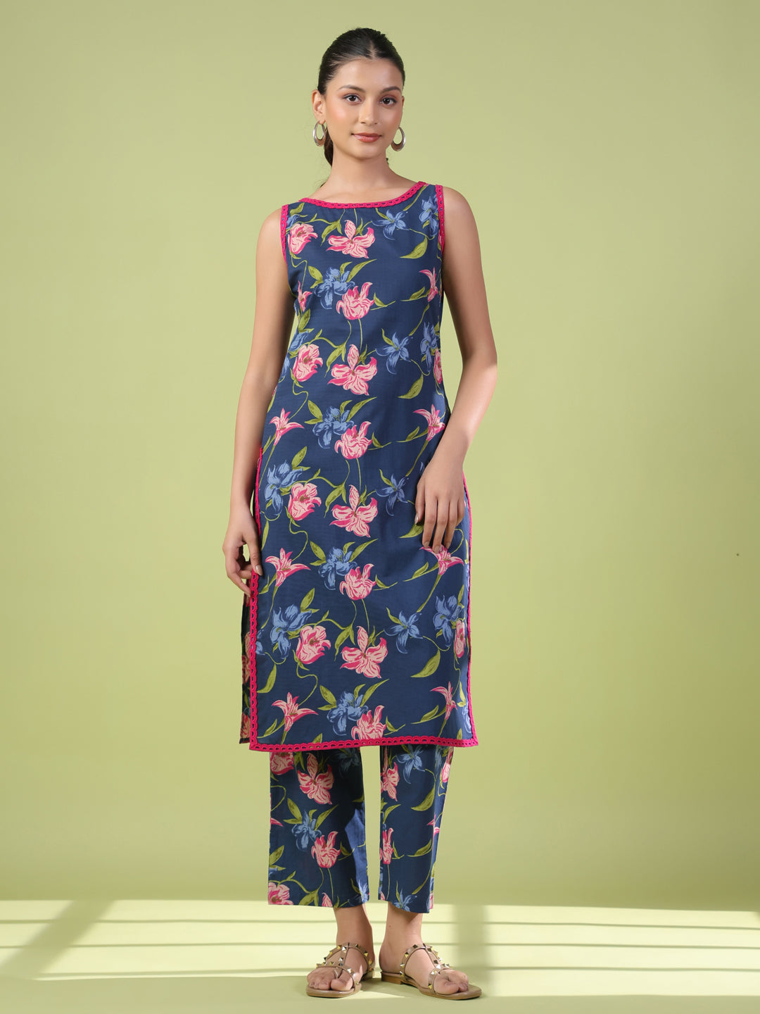 Women's Tropical Sleeveless Kurta Set