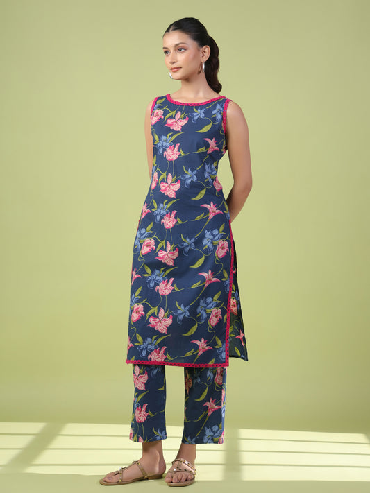 Women's Tropical Sleeveless Kurta Set