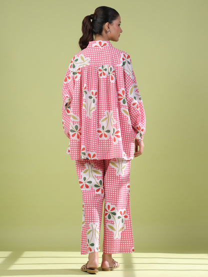 Women's Pink Cotton Printed Co ord Set