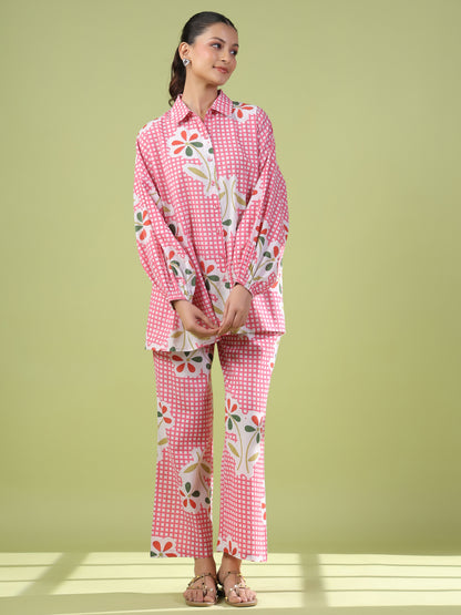 Women's Pink Cotton Printed Co ord Set