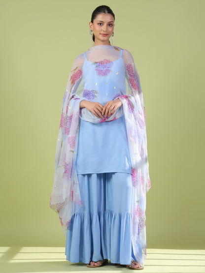 Women's Powder Blue Sharara Set with Dupatta