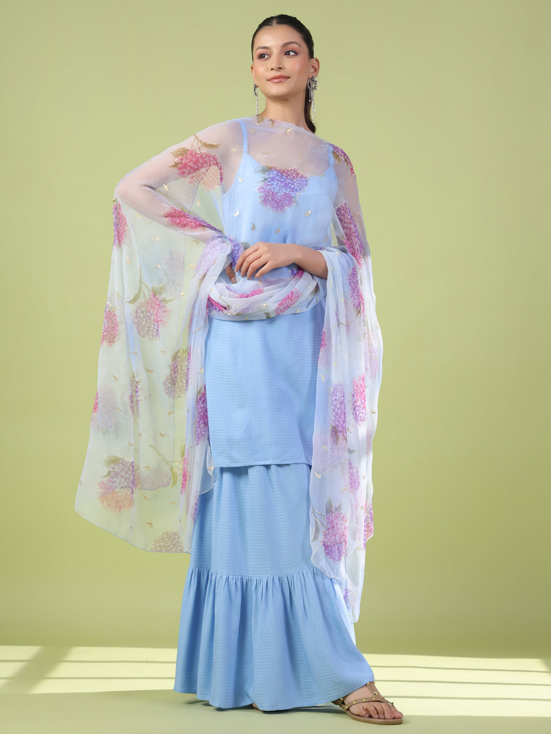 Women's Powder Blue Sharara Set with Dupatta