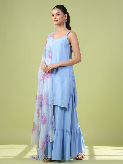 Women's Powder Blue Sharara Set with Dupatta