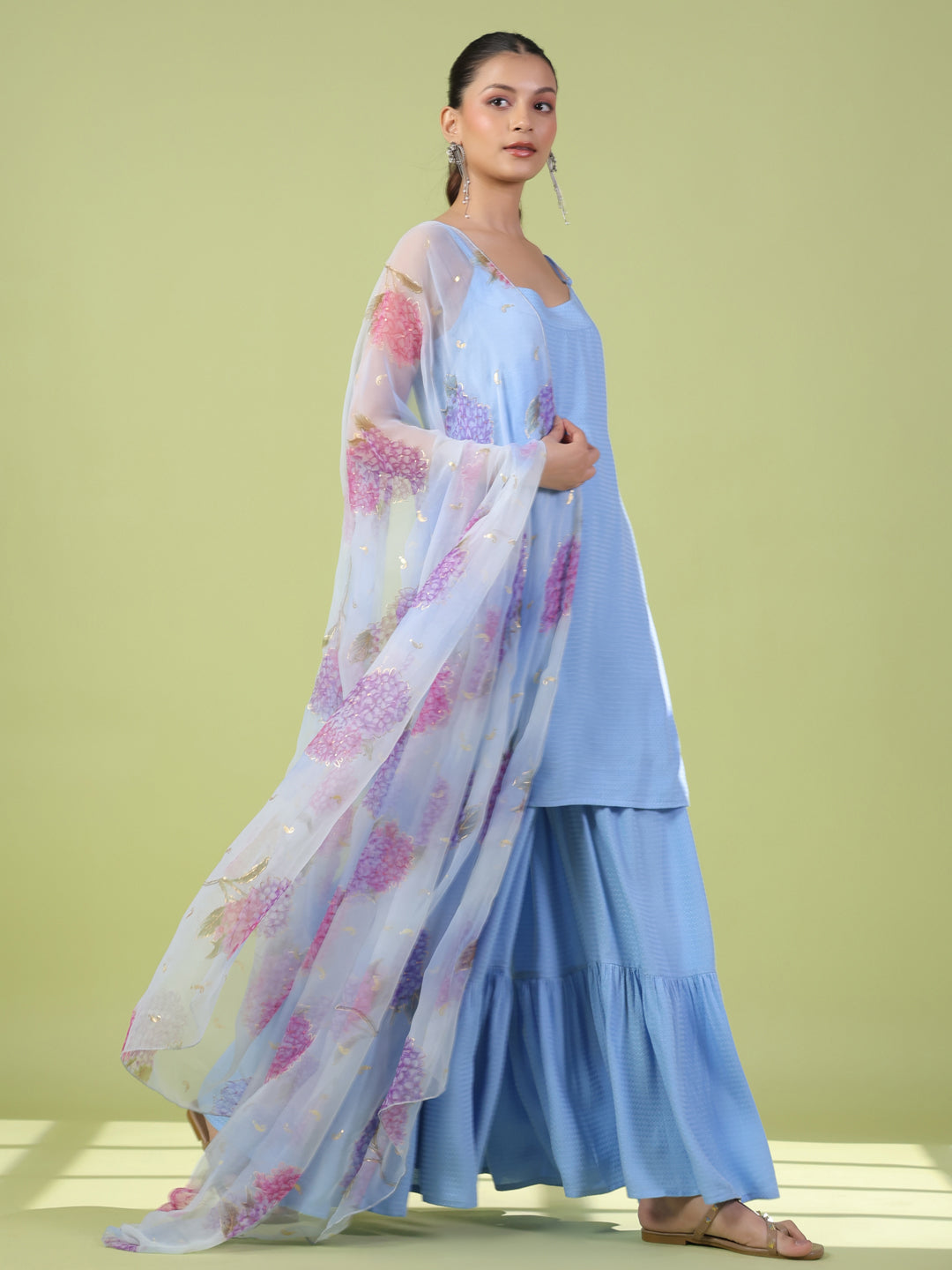 Women's Powder Blue Sharara Set with Dupatta