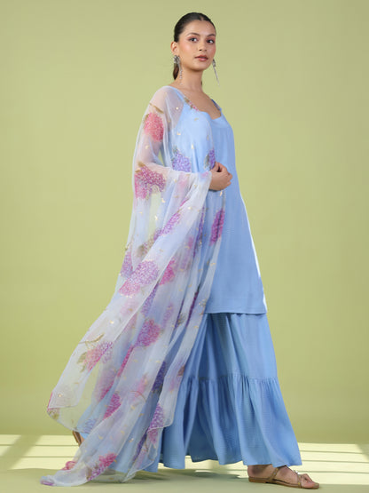 Women's Powder Blue Sharara Set with Dupatta