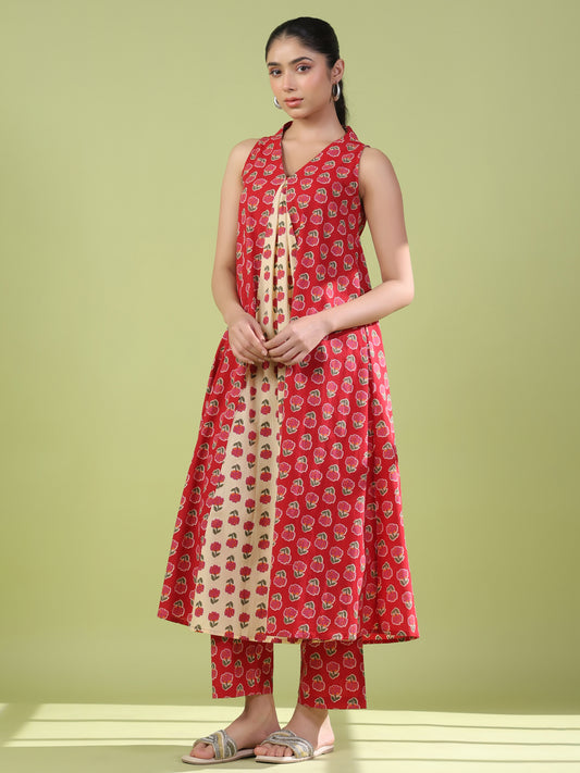 Women's Sleeveless Flared Kurta Set