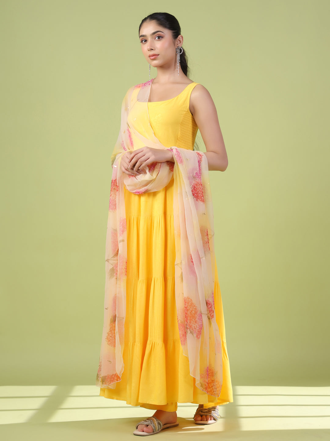 Women's Yellow Anarkali Set With Dupatta