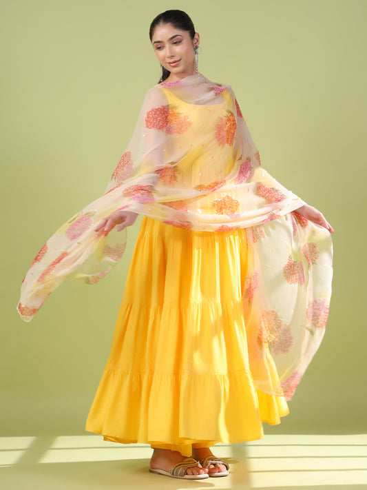 Women's Yellow Anarkali Set With Dupatta