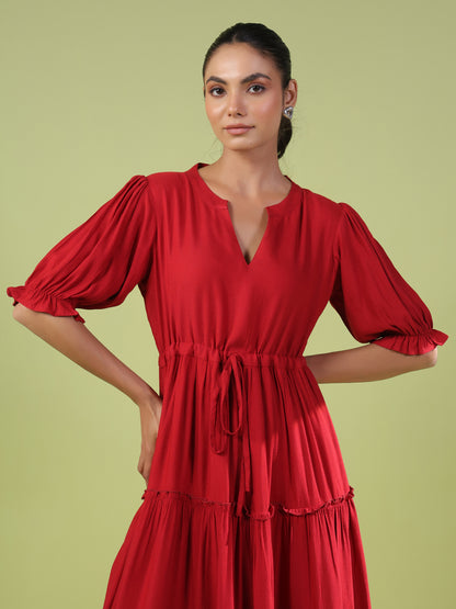 Women's Red Tiered Dress