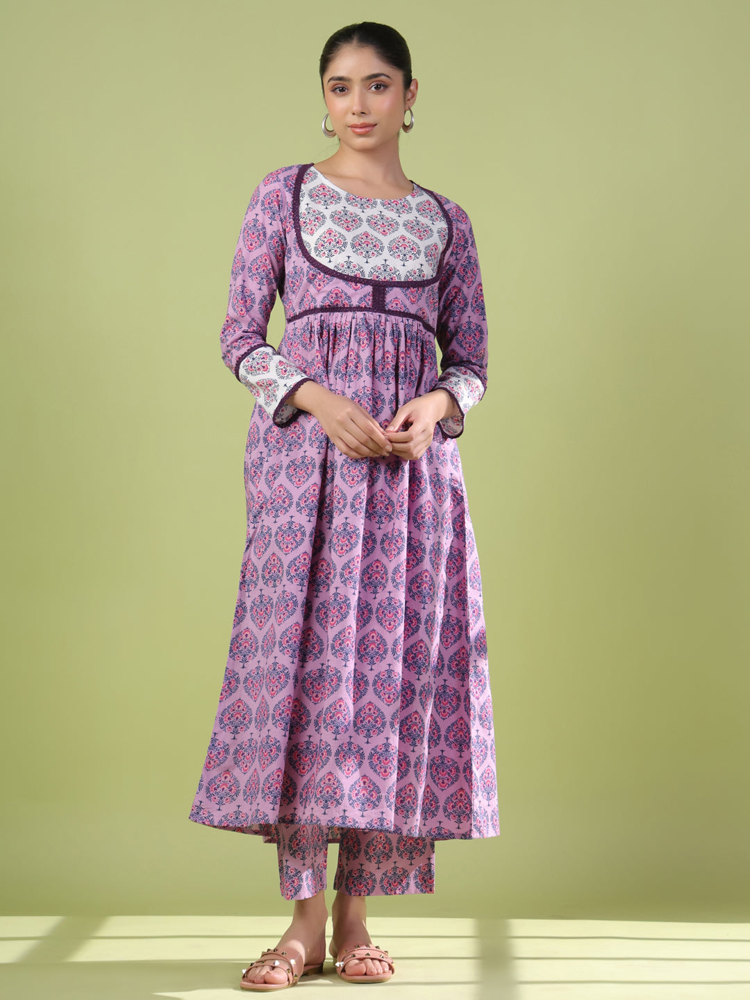 Women's Printed Cotton Anarkali Suit Set