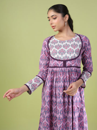 Women's Printed Cotton Anarkali Suit Set