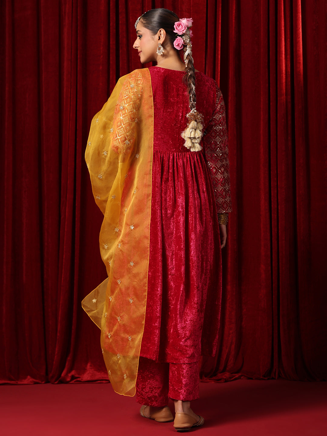 Women's Embroidered Velvet Anarkali Kurta Set