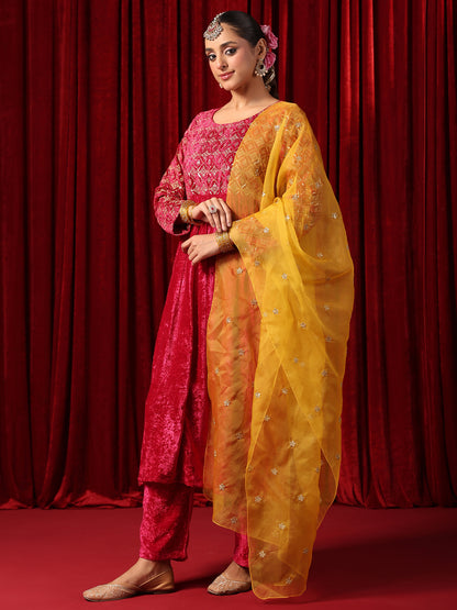 Women's Embroidered Velvet Anarkali Kurta Set
