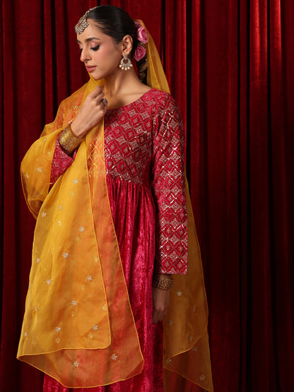 Women's Embroidered Velvet Anarkali Kurta Set