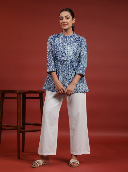 Women's Designer Blue Short Kurti