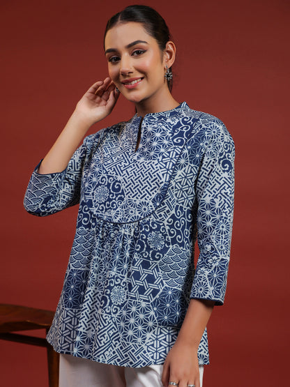 Women's Designer Blue Short Kurti