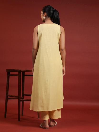Women's Yellow Cotton A line Kurta with Trousers