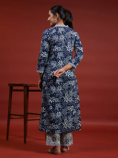 Women's Printed Cotton Kurta With Trousers